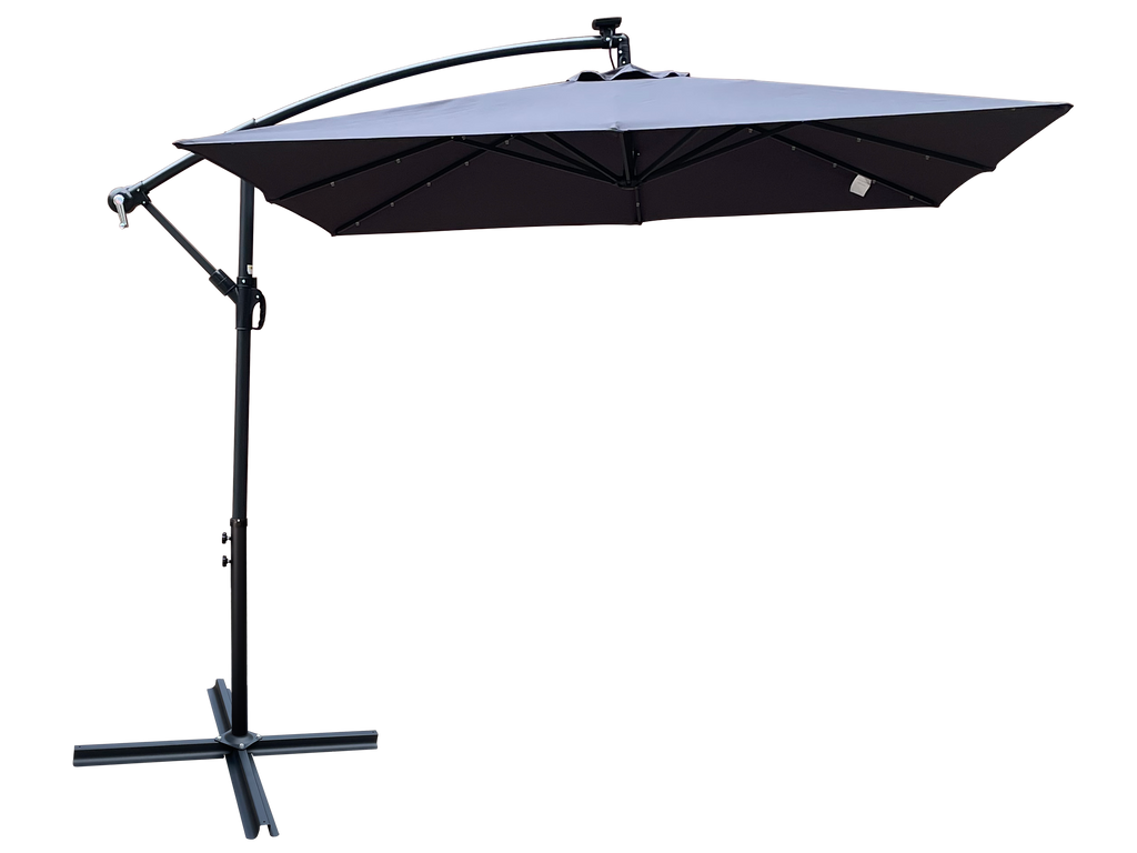 Square Solar-Powered LED Outdoor Patio Umbrella with Steel Pole - Black