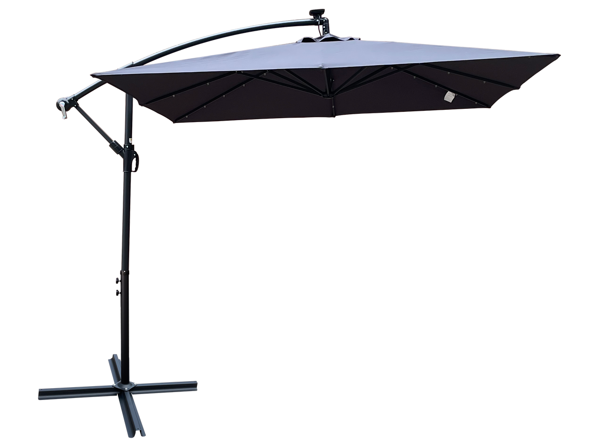 Square Solar-Powered LED Outdoor Patio Umbrella with Steel Pole - Black