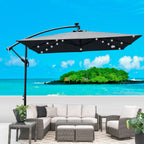 Square Solar-Powered LED Outdoor Patio Umbrella with Steel Pole - Black