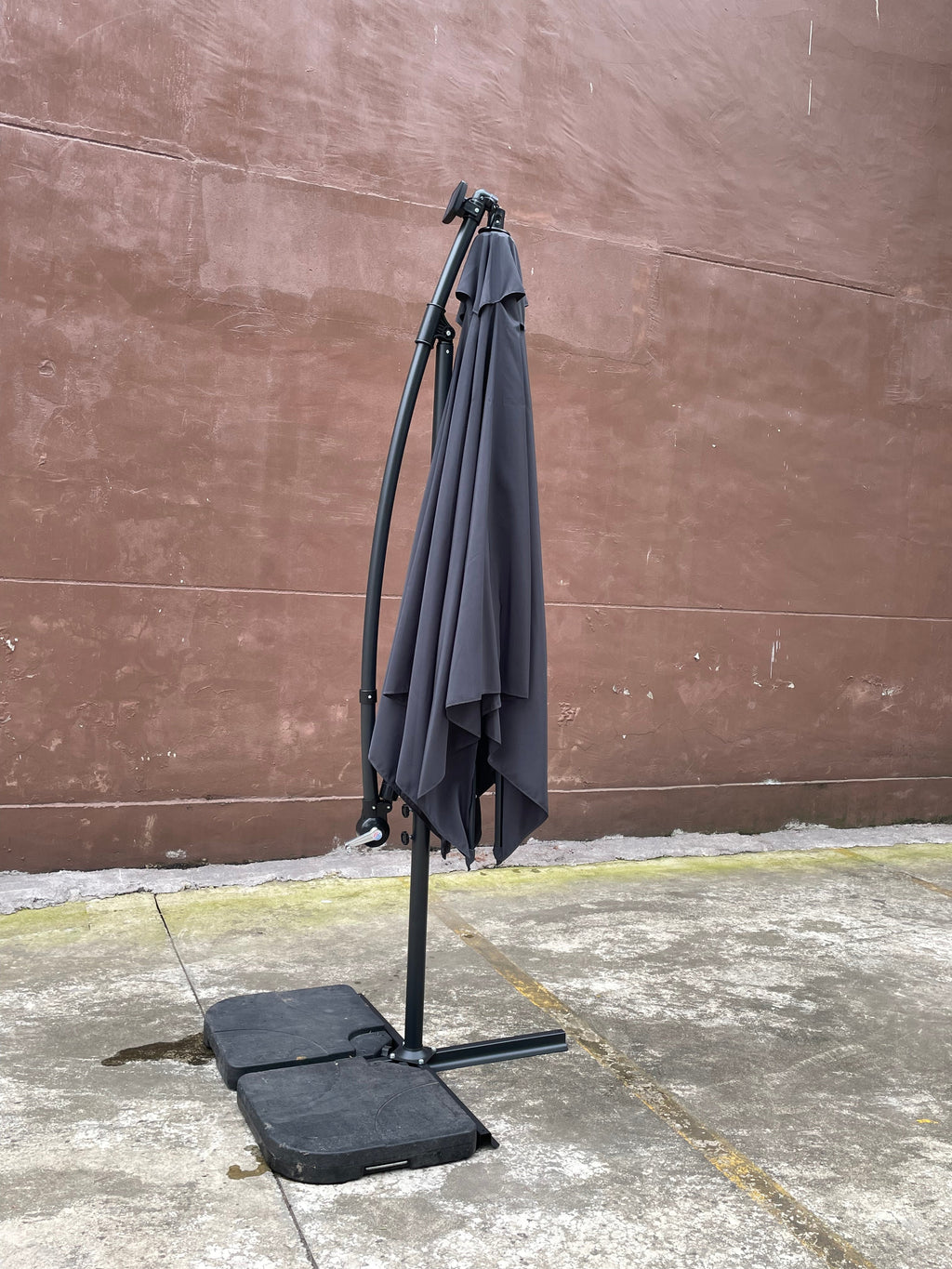 Square Solar-Powered LED Outdoor Patio Umbrella with Steel Pole - Black