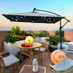 Square Solar-Powered LED Outdoor Patio Umbrella with Steel Pole - Black