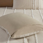 King 3 Piece Cotton Yarn Dyed Comforter Set with Tufted Details - Taupe/White