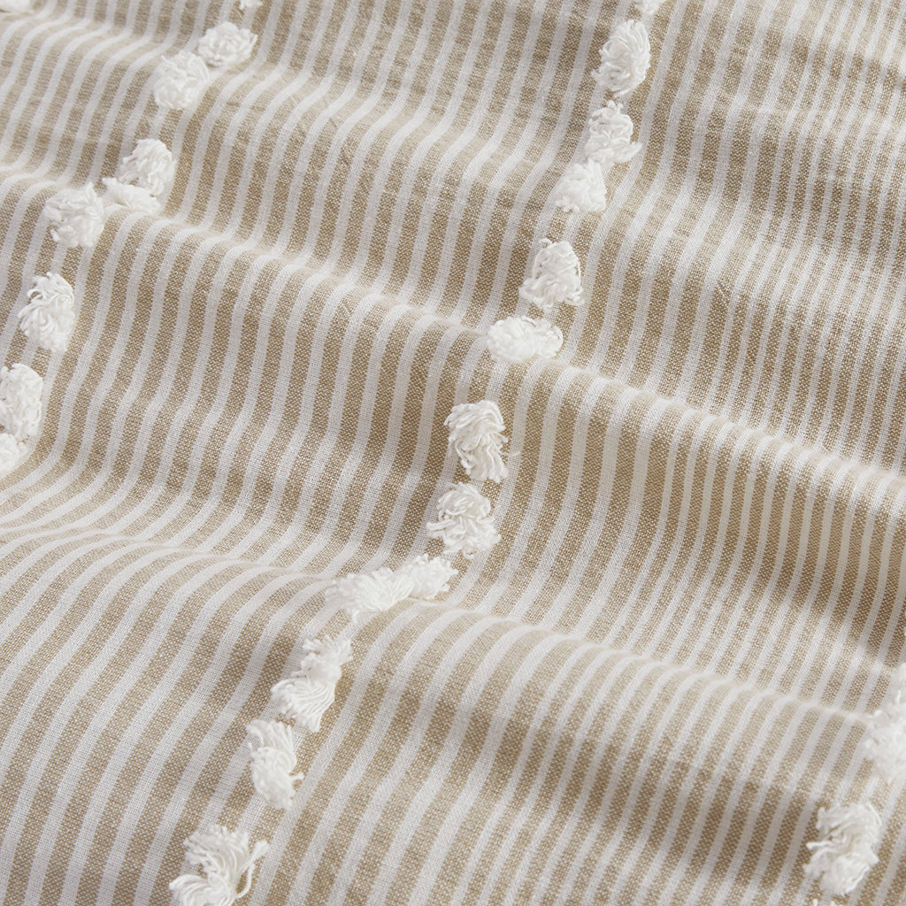 King 3 Piece Cotton Yarn Dyed Comforter Set with Tufted Details - Taupe/White