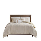 King 3 Piece Cotton Yarn Dyed Comforter Set with Tufted Details - Taupe/White