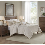 King 3 Piece Cotton Yarn Dyed Comforter Set with Tufted Details - Taupe/White