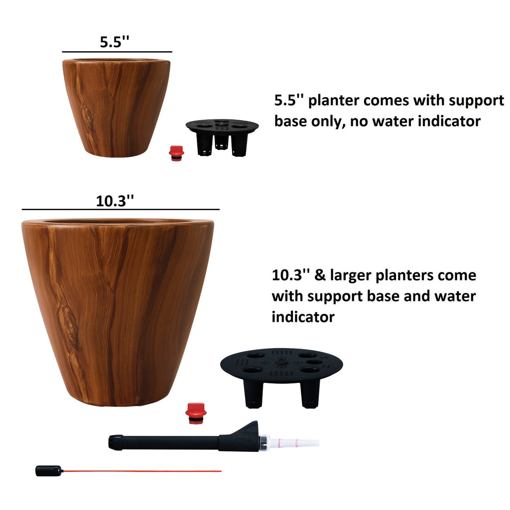 10" Dark Wood Plastic Self-Watering Planter Pot 2-Pack with Self-Watering System - Dark Wood