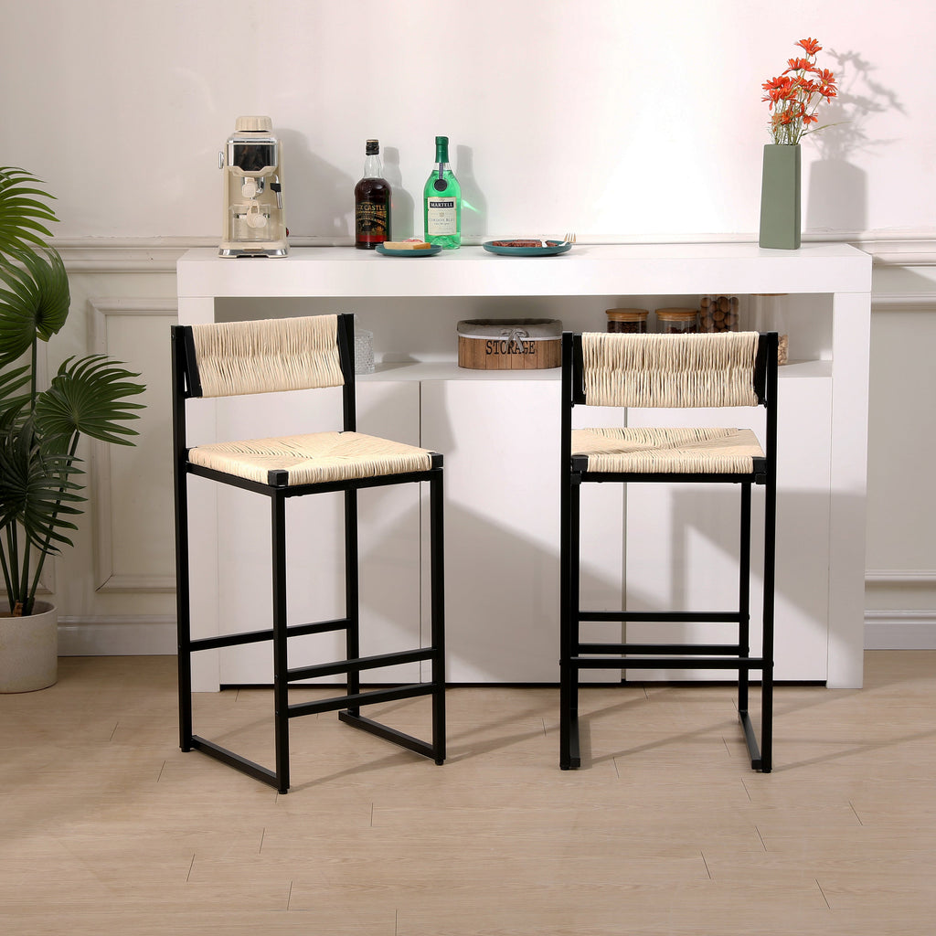 Creamy Bar Chairs Set of 2 with Paper Rope Seating - Creamy White