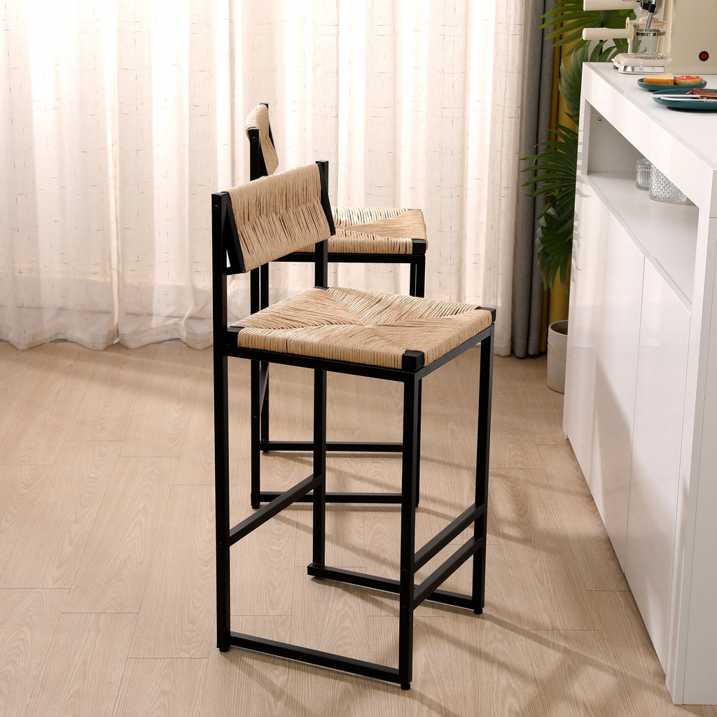 Honey Bar Stools Set of 2 with Paper Rope Weave Seats - Natural Finish