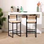 Honey Bar Stools Set of 2 with Paper Rope Weave Seats - Natural Finish