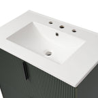 Bathroom Vanity With Ceramic Sink and Fluted Design - Dark Green, White, Light Brown