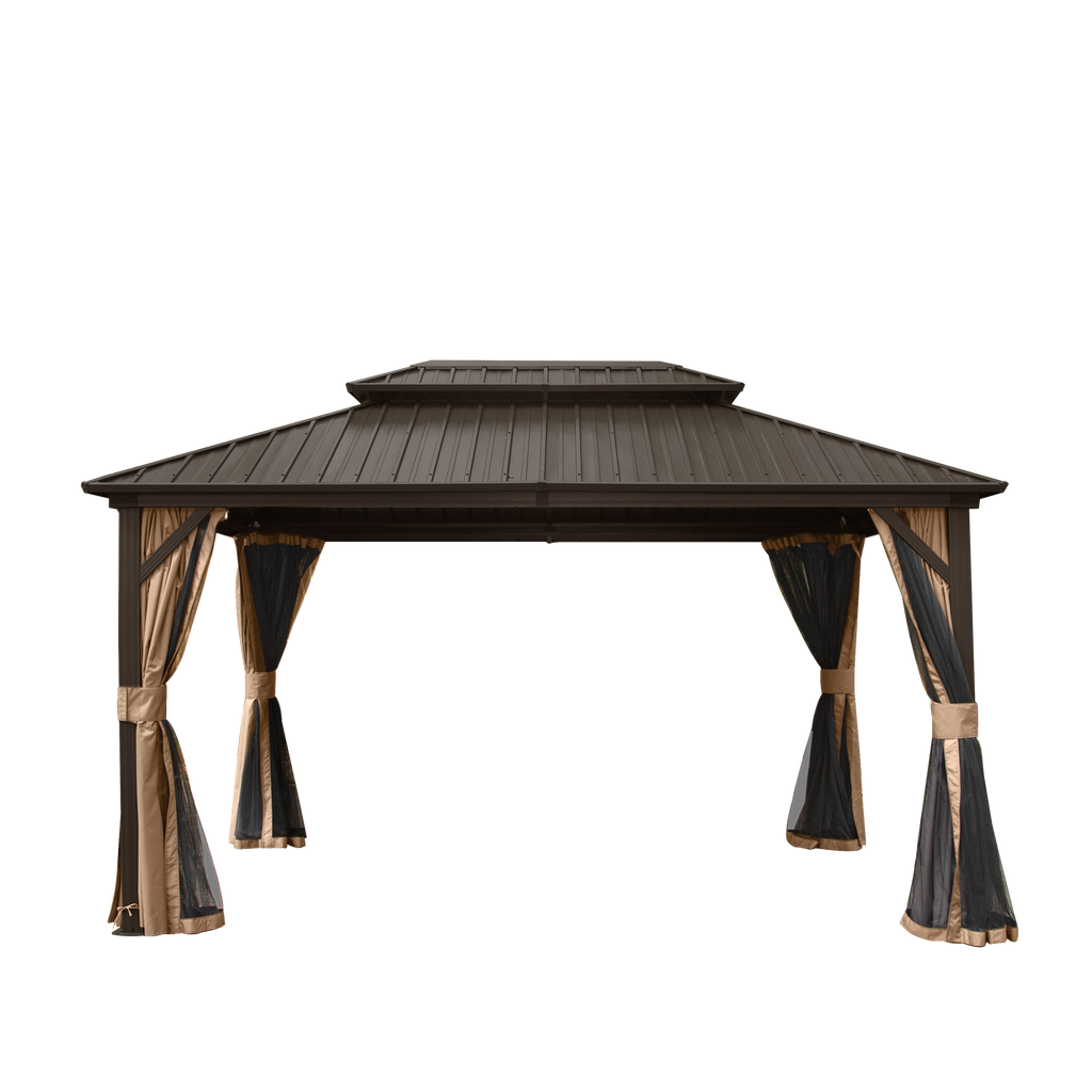 10' x 12' Hardtop Gazebo with Galvanized Steel Double Roof - Brown