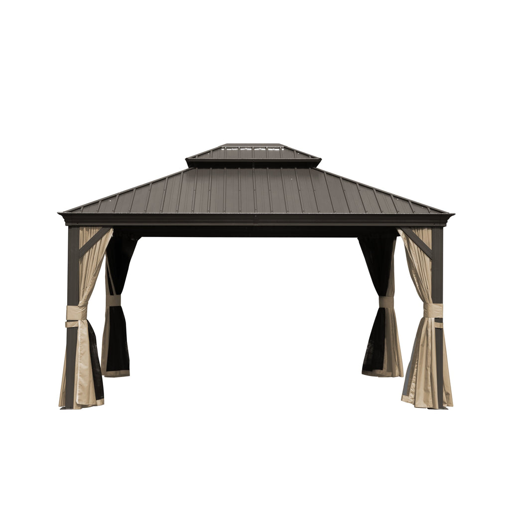 10' x 12' Hardtop Aluminum Gazebo with Double Canopy - Brown