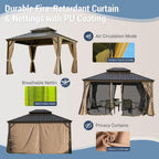 10' x 12' Hardtop Aluminum Gazebo with Double Canopy - Brown