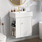 21.6-Inch Modern Floating Bathroom Vanity with Ceramic Basin - White
