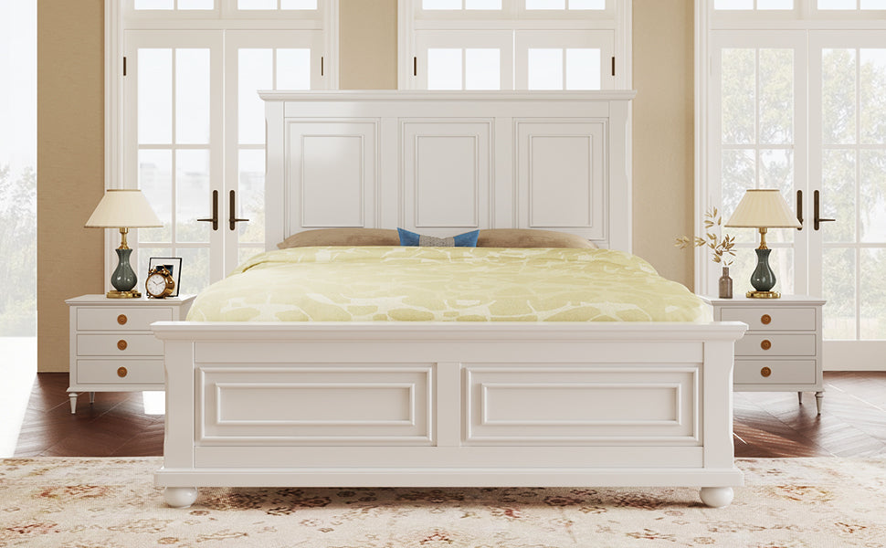 Pinewood Vintage Tall Headboard King Bed Frame with Classic Details - White