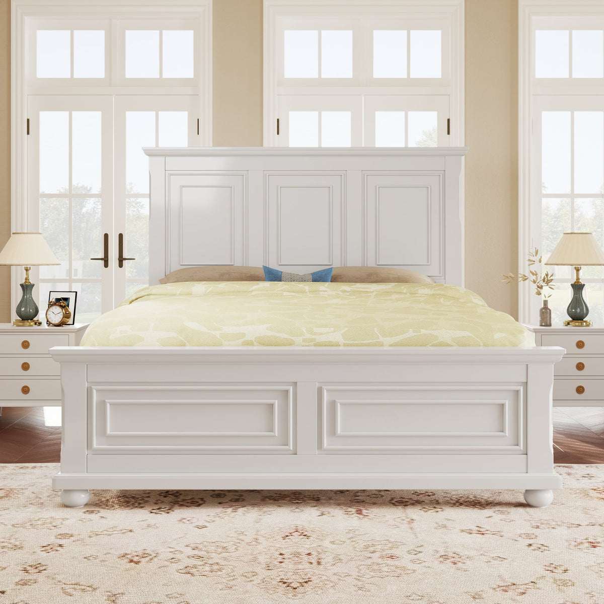 Pinewood Vintage Tall Headboard King Bed Frame with Classic Details - White