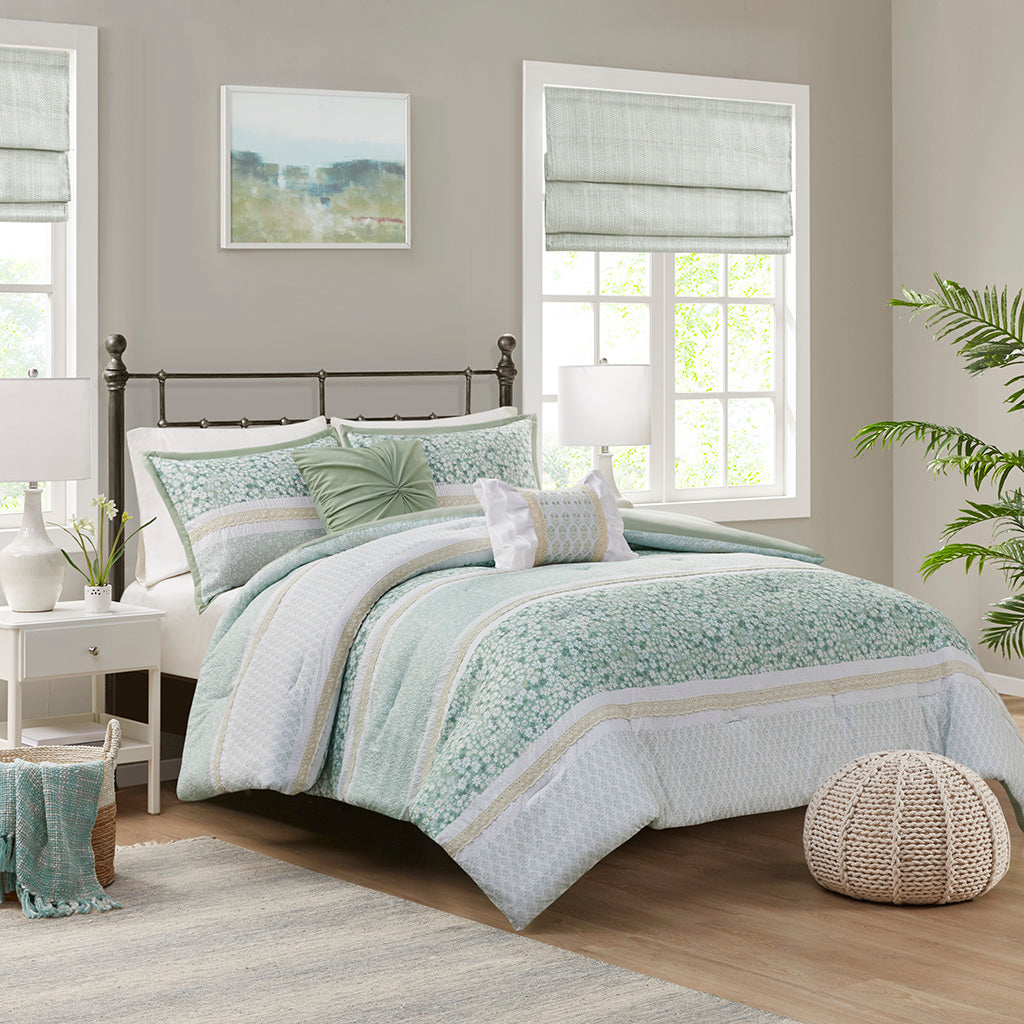 Full/Queen 5 Piece Seersucker Comforter Set