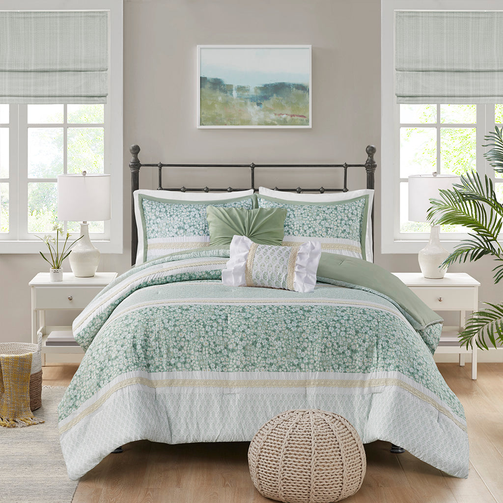 Full/Queen 5 Piece Seersucker Comforter Set