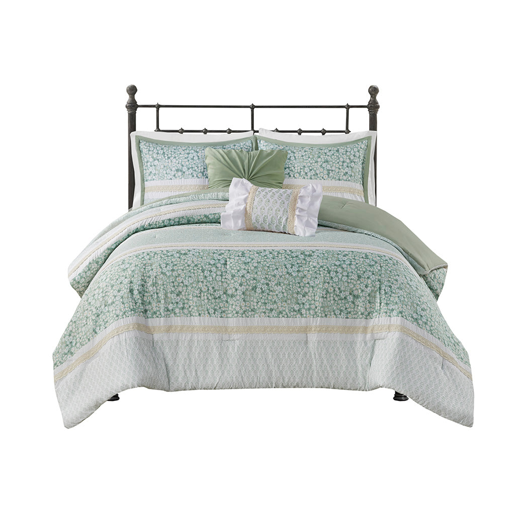 Full/Queen 5 Piece Seersucker Comforter Set