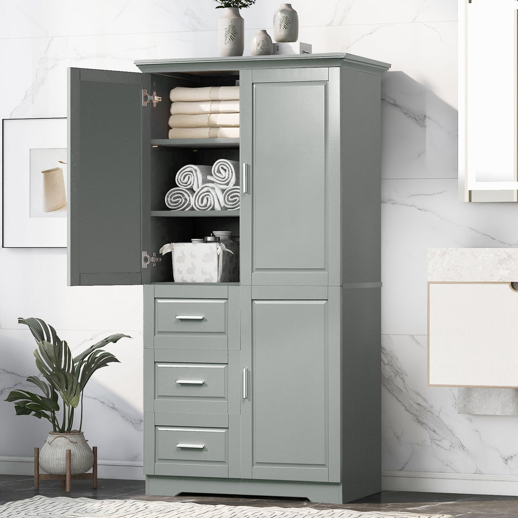 Tall and Wide Storage Cabinet with Doors for Bathroom or Office - Grey