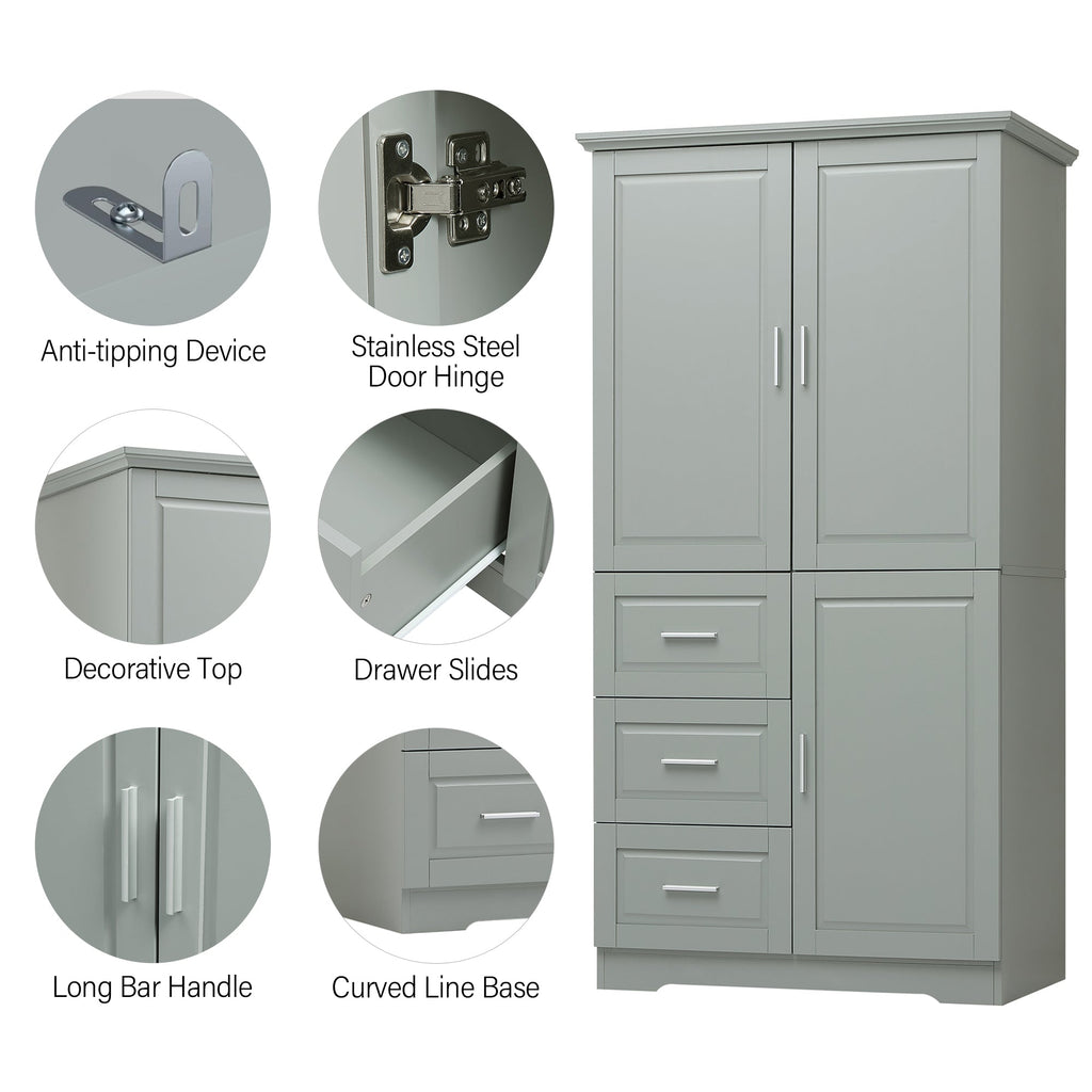 Tall and Wide Storage Cabinet with Doors for Bathroom or Office - Grey