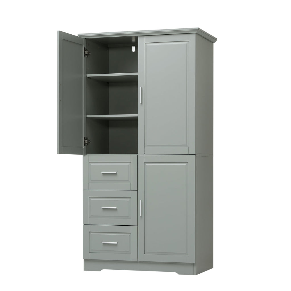 Tall and Wide Storage Cabinet with Doors for Bathroom or Office - Grey