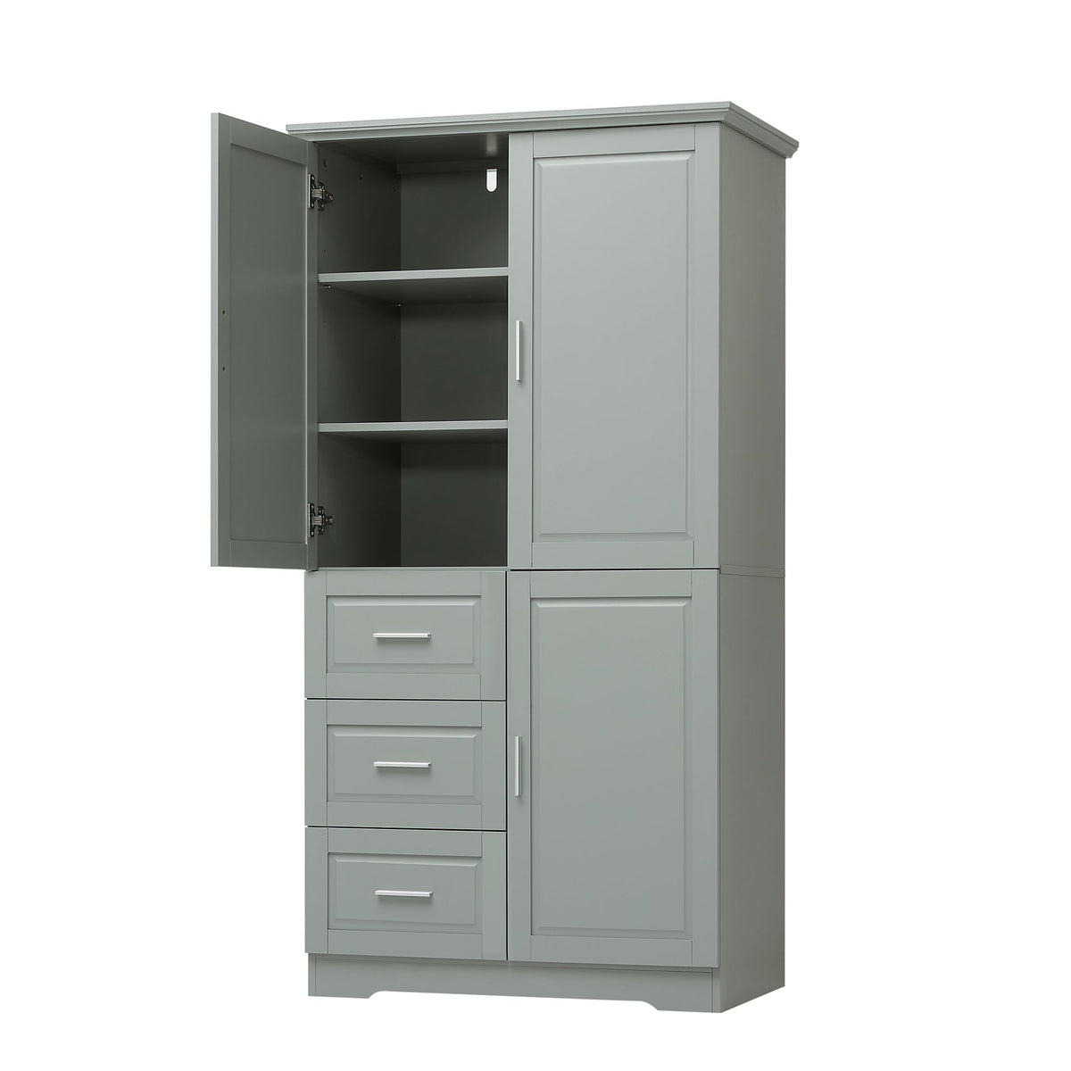 Tall and Wide Storage Cabinet with Doors for Bathroom or Office - Grey