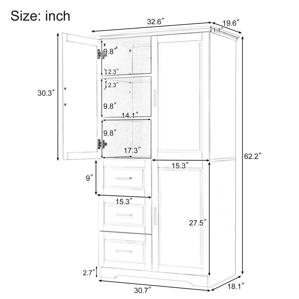 Tall and Wide Storage Cabinet with Doors for Bathroom or Office - Grey
