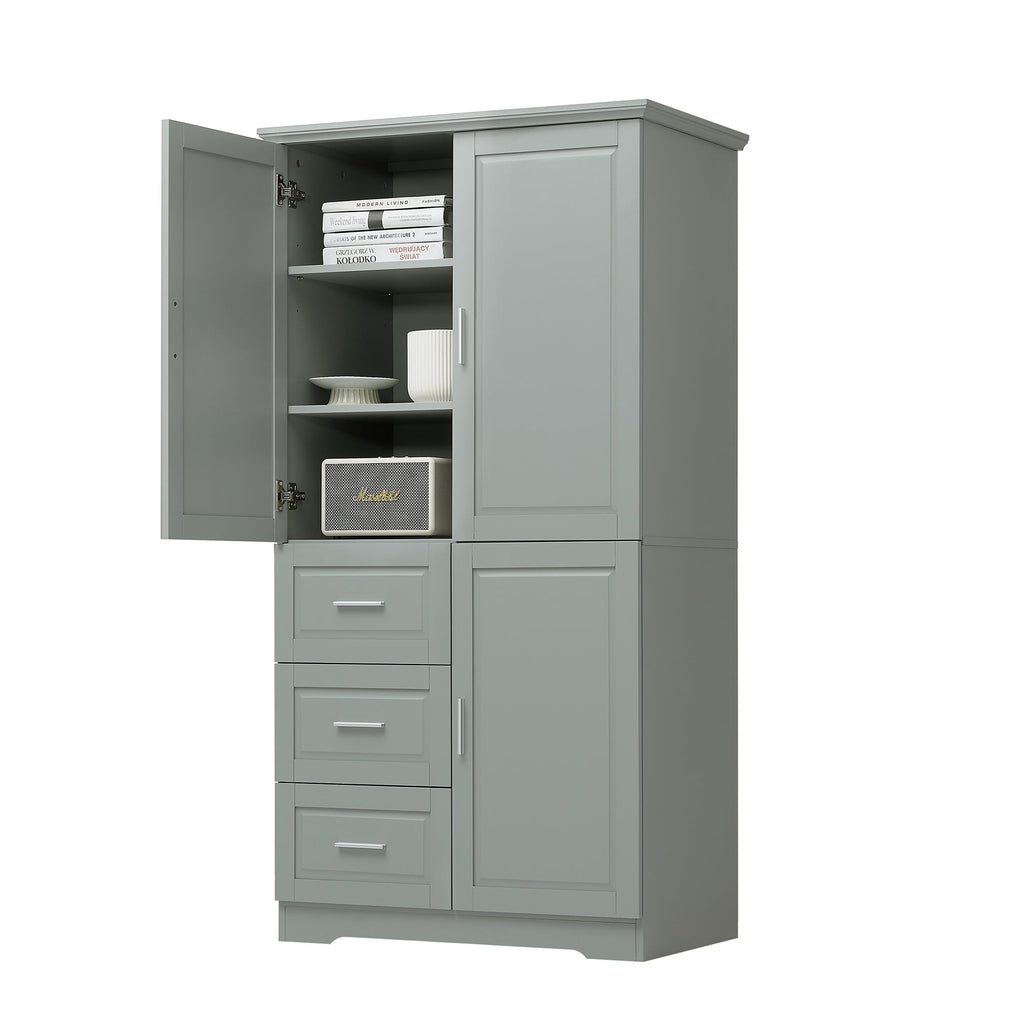 Tall and Wide Storage Cabinet with Doors for Bathroom or Office - Grey