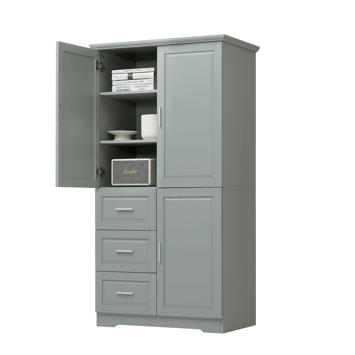 Tall and Wide Storage Cabinet with Doors for Bathroom or Office - Grey