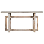 59 Inch Artisan Console Table with Geometric Base - Distressed Matte