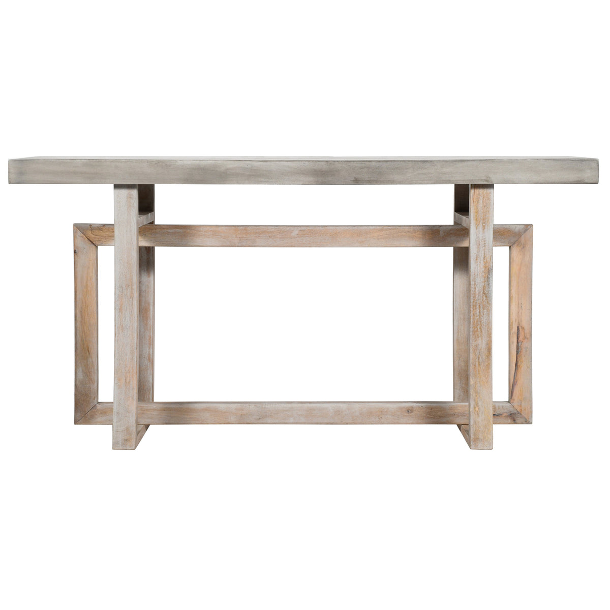 59 Inch Artisan Console Table with Geometric Base - Distressed Matte