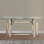 59 Inch Artisan Console Table with Geometric Base - Distressed Matte