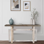 59 Inch Artisan Console Table with Geometric Base - Distressed Matte