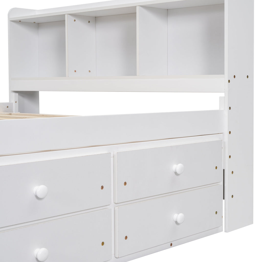 Full Bed with Bookcase Headboard and Under Bed Storage Drawers - White or Espresso