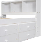 Full Bed with Bookcase Headboard and Under Bed Storage Drawers - White or Espresso