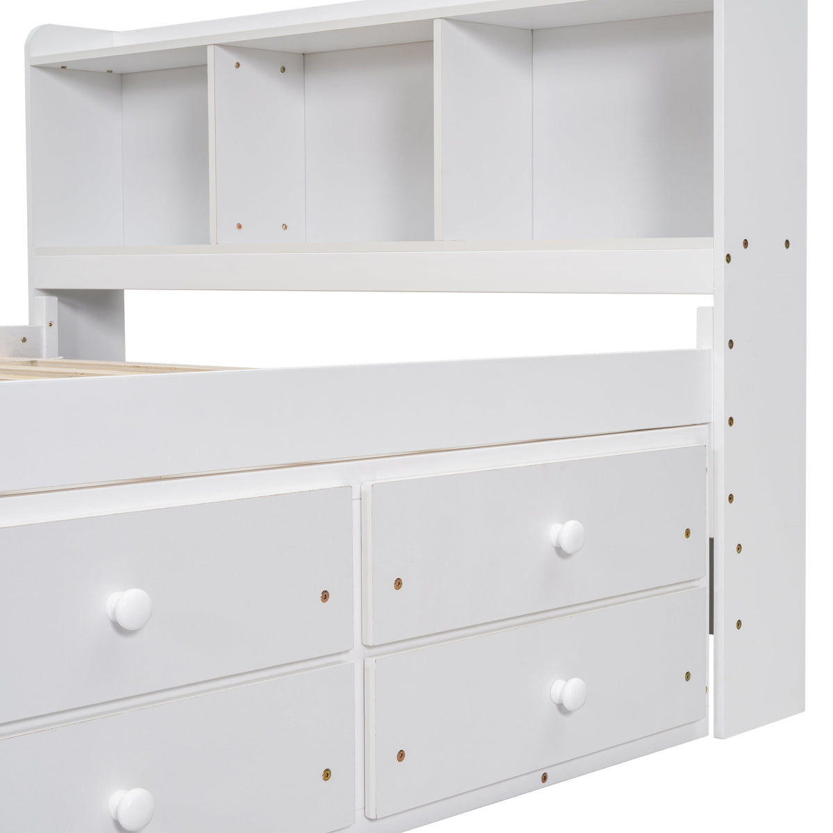 Full Bed with Bookcase Headboard and Under Bed Storage Drawers - White or Espresso