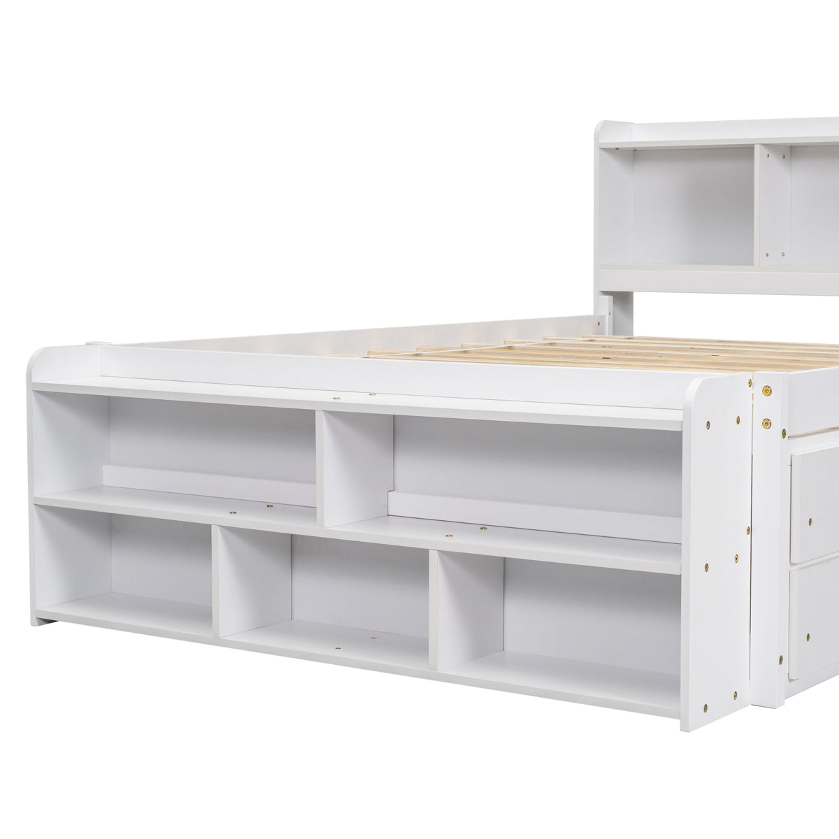 Full Bed with Bookcase Headboard and Under Bed Storage Drawers - White or Espresso