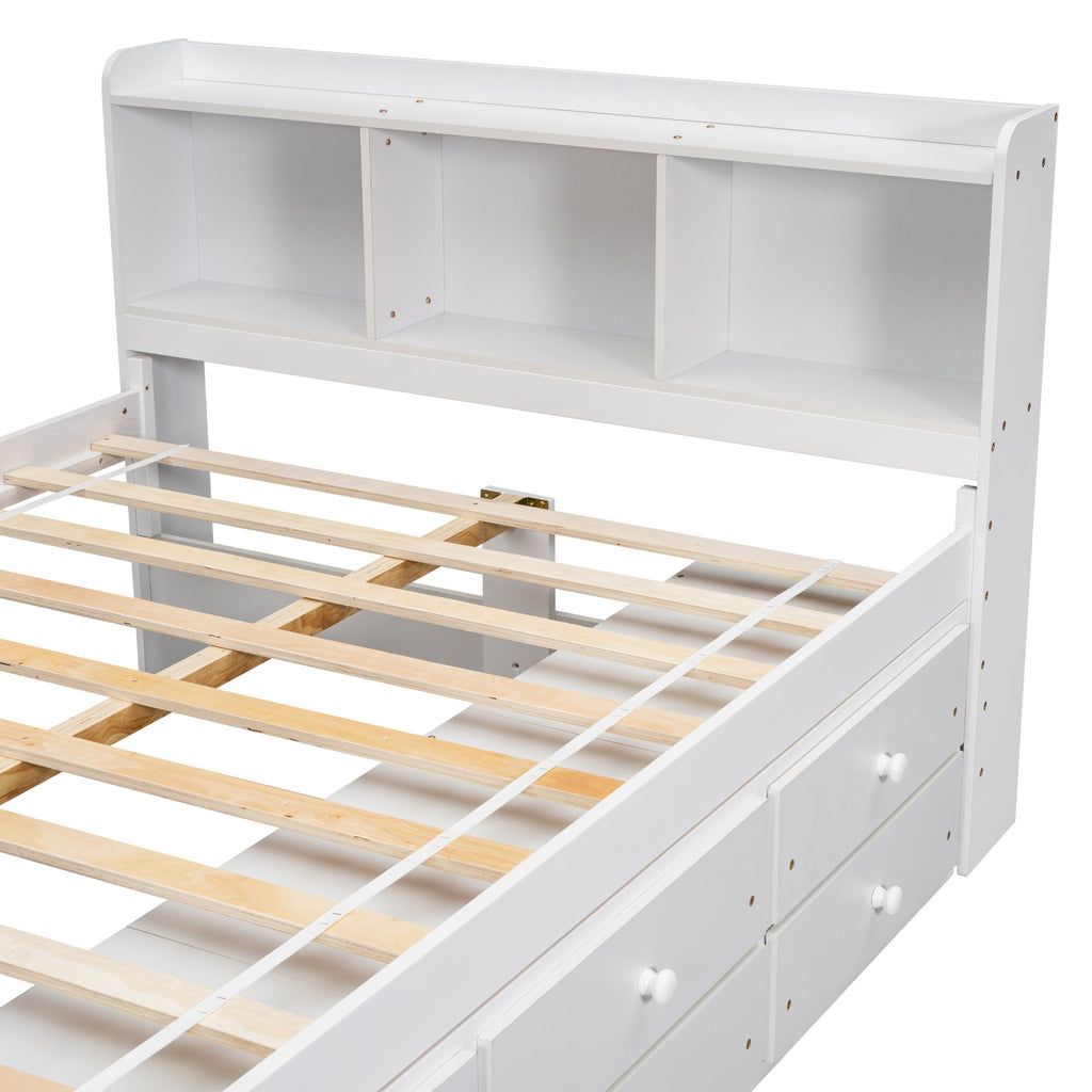 Full Bed with Bookcase Headboard and Under Bed Storage Drawers - White or Espresso