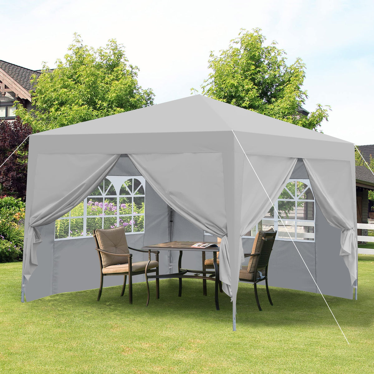 Outdoor 10x10 Ft Pop Up Gazebo Canopy Tent with Removable Sidewalls - White