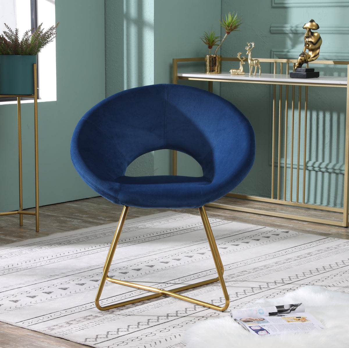 Slatina Velvet Accent Chair with Gold Base - Blue or Gray
