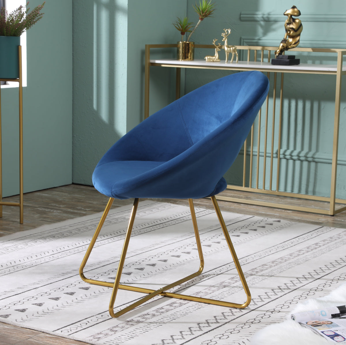Slatina Velvet Accent Chair with Gold Base - Blue or Gray