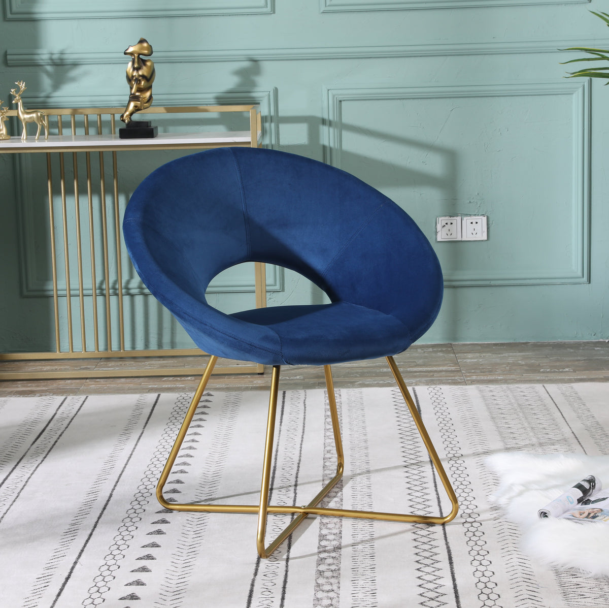 Slatina Velvet Accent Chair with Gold Base - Blue or Gray