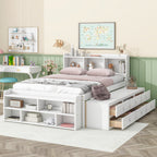 Full Bed with Bookcase Headboard and Under Bed Storage Drawers - White or Espresso