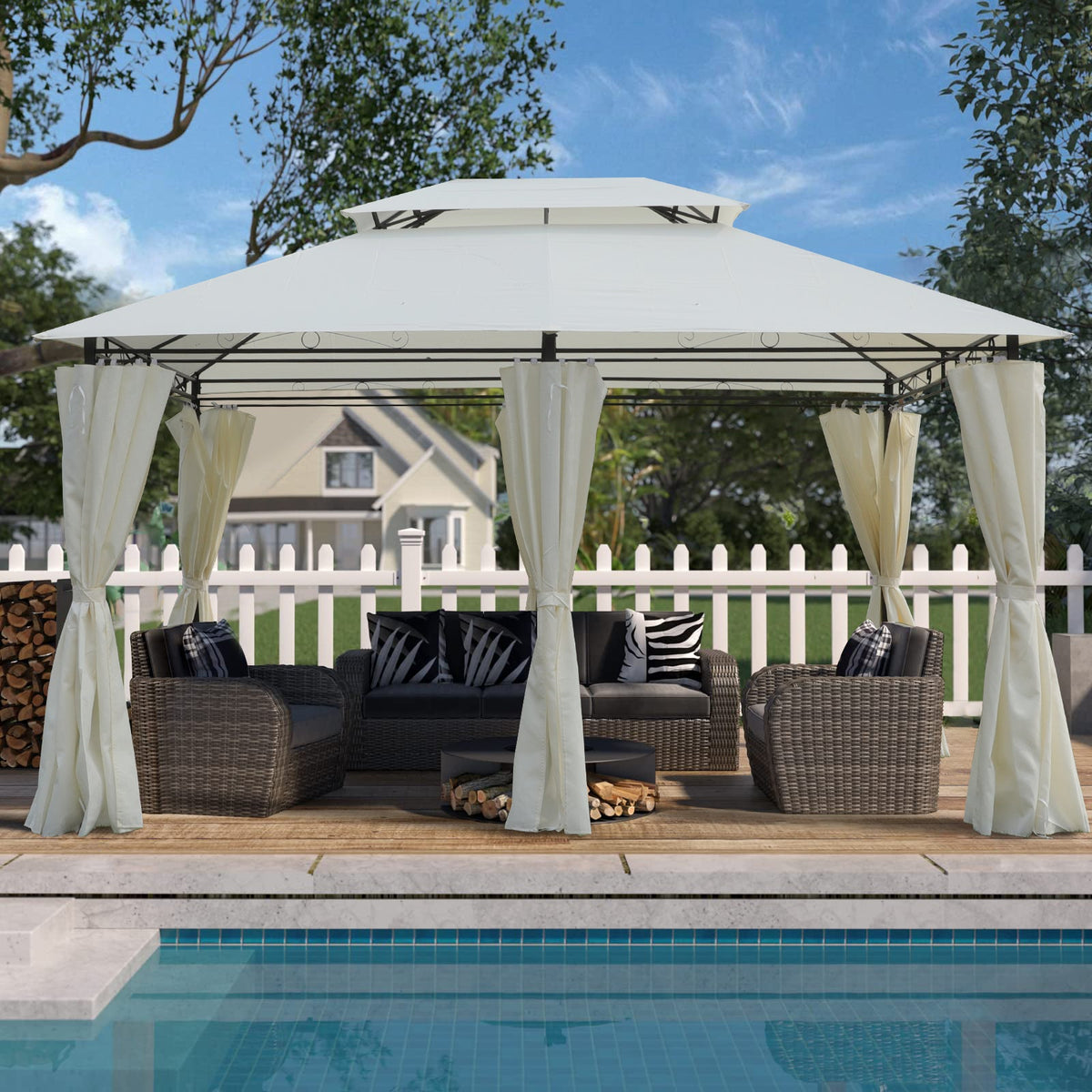 13x10 Outdoor Patio Gazebo Canopy Tent with Ventilated Double Roof - Beige