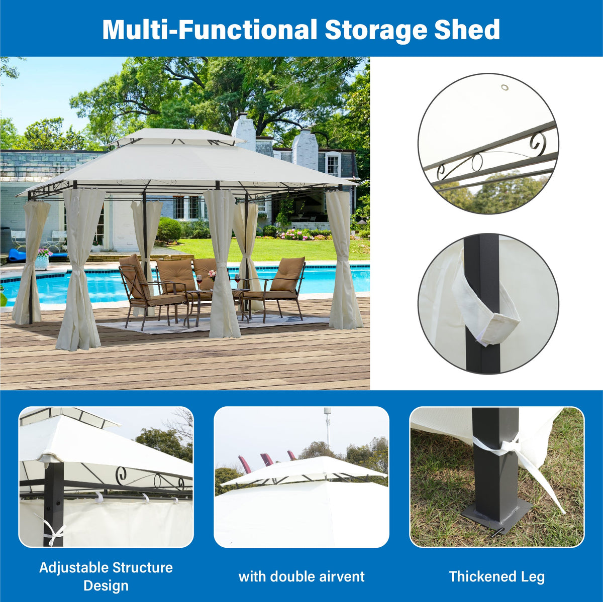 13x10 Outdoor Patio Gazebo Canopy Tent with Ventilated Double Roof - Beige