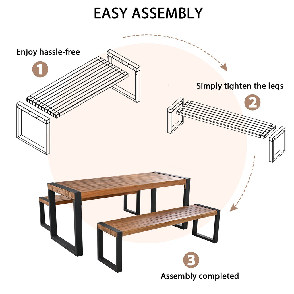 GO 3-Piece Outdoor Dining Table with 2 Benches