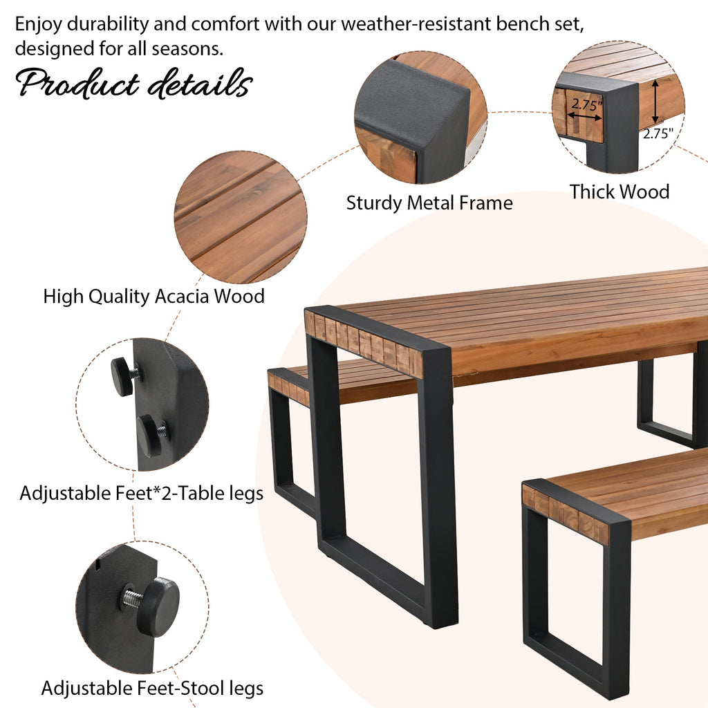 GO 3-Piece Outdoor Dining Table with 2 Benches