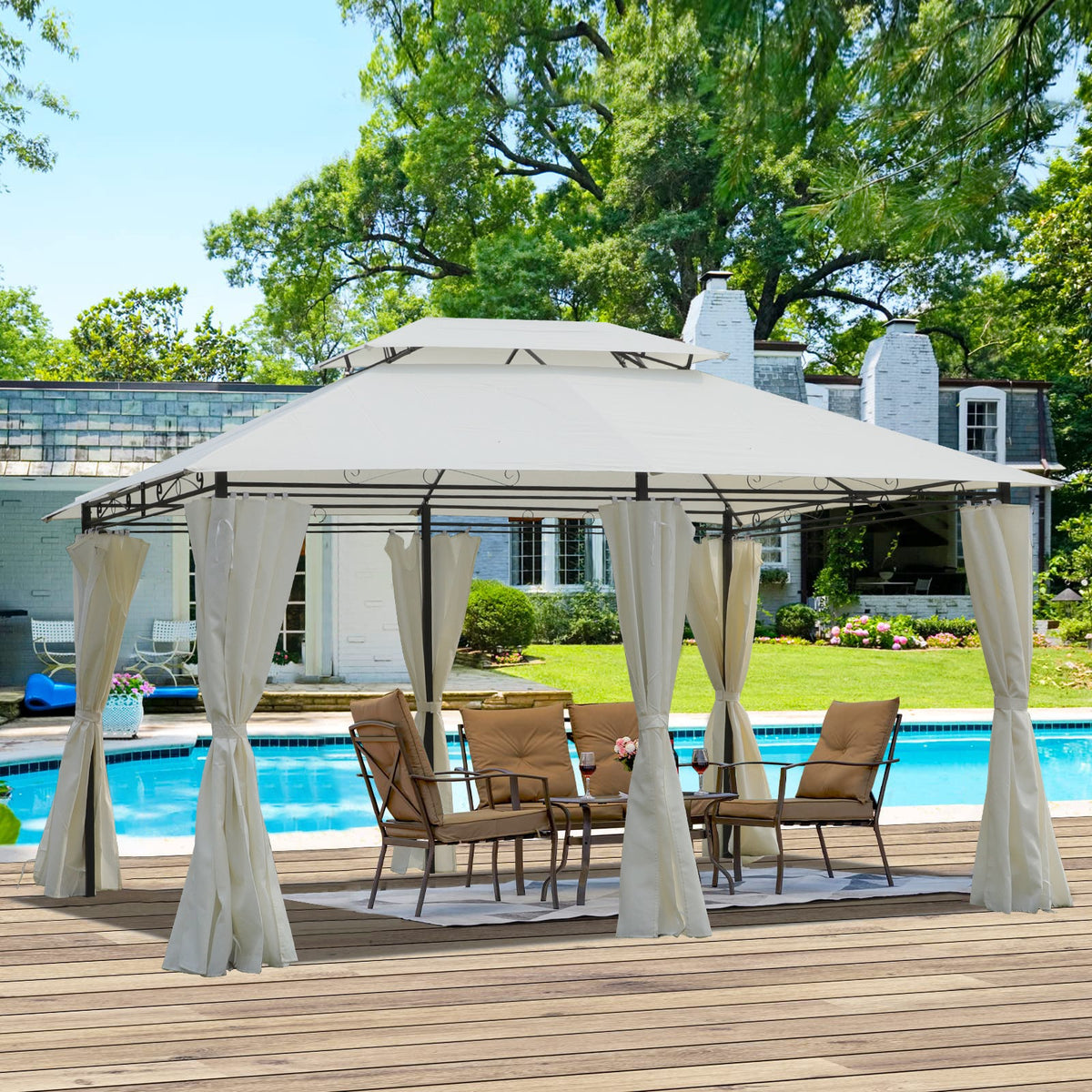 13x10 Outdoor Patio Gazebo Canopy Tent with Ventilated Double Roof - Beige