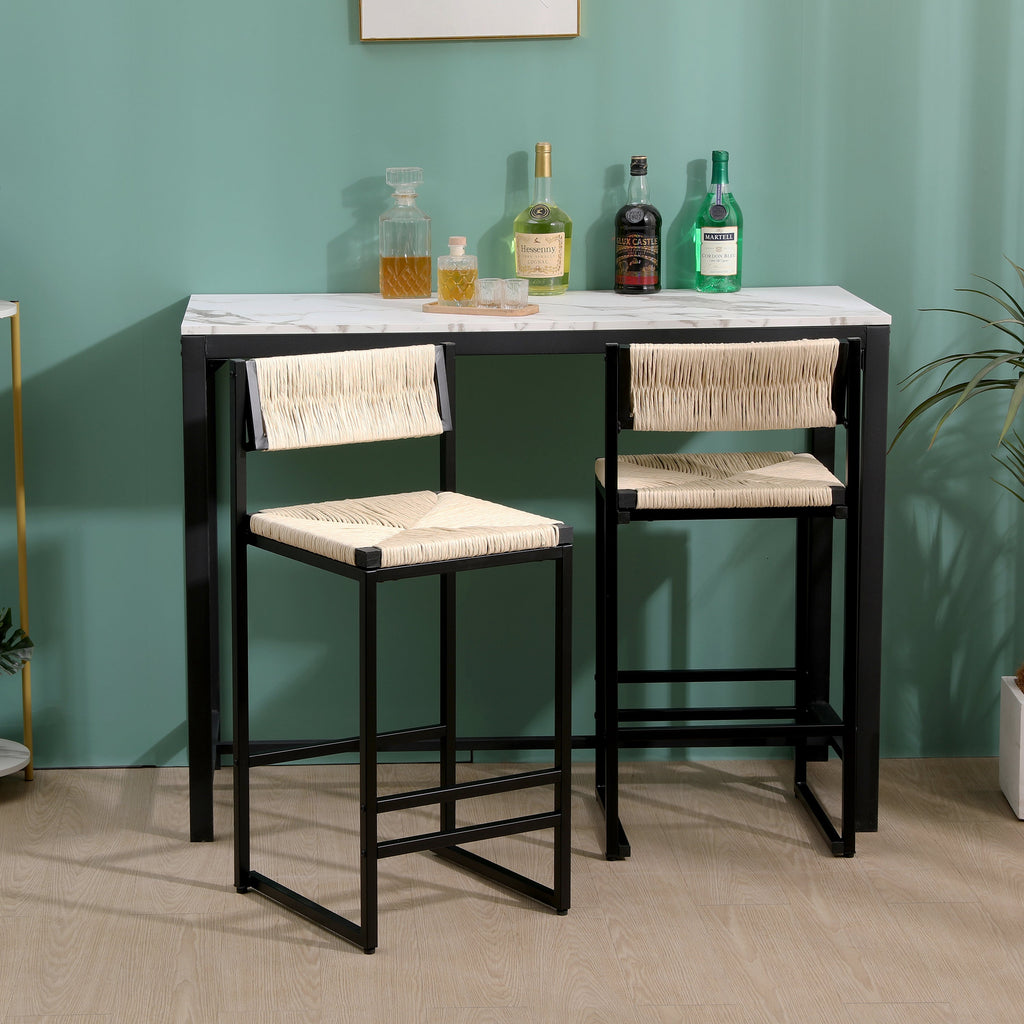 Creamy Bar Chairs Set of 2 with Paper Rope Seating - Creamy White